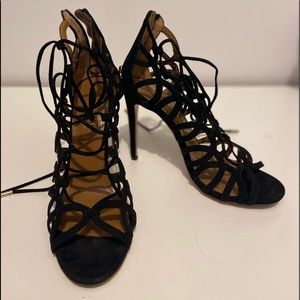 Aquazzura 6.5 black suede lace heels